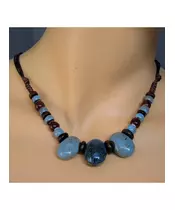 Short Handmade Ceramic Necklace "Blue-Light blue"