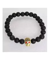 Lava Stone Handmade Men's Bracelet - "Gold Skull -1"