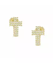 14K CUBIC ZIRCON CROSS STATS EARRINGS