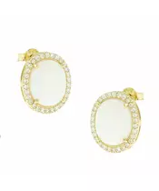 14K WHITE OPAL  CUBIC ZIRCON EARRINGS