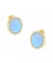 14K BLUE OPAL  CUBIC ZIRCON STATS EARRINGS