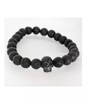 Lava Stone Handmade Men's Bracelet - "Total Black Skull"