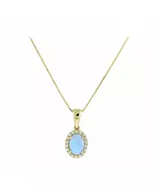 14K GOLD BLUE OPAL  CUBIC ZIRCON NECKLACE