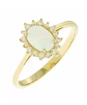 14K GOLD WHITE OPAL  CUBIC ZIRCON RING