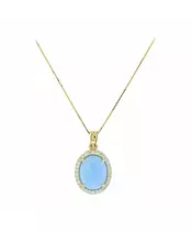 14K GOLD BLUE OPAL  CUBIC ZIRCON NECKLACE