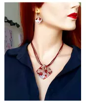 Handmade Necklace & Earrings "Red rhombus"