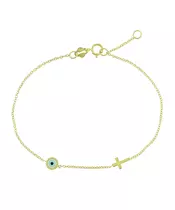 14K PLAIN GOLD CROSS  EVIL EYE BRACELET