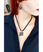 Handmade Necklace & Earrings "Black spirals"