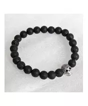 Lava Stone Handmade Men's Bracelet - "Silver Skull"