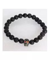 Lava Stone Handmade Men's Bracelet - "Silver-Black Skull"