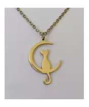 "Chic & Simple -Moon cat" Gold Color Necklace