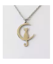 "Chic & Simple -Moon cat" Silver Color Necklace