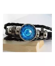 "Blue eye" Black Leather Handmade Men's Bracelet