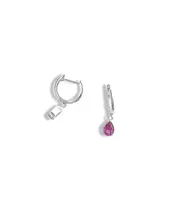 Hoops with pink drop- Silver 925