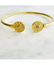 Byzantine Cuff Bracelet with green stone - Silver 925 Gold Plated