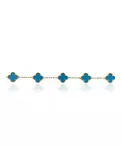 Bracelet with 5 blue flowers - Stainless Steel Gold Plated