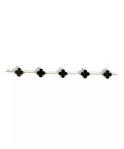 Bracelet with 5 black flowers - Stainless Steel Gold Plated