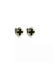 Flower Earrings with Black Onyx - Silver 925 Gold Plated