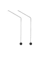 Earrings Black Zircon Thread - Silver 925