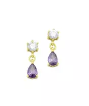 Purple Drop Earrings - Silver 925 Gold Plated