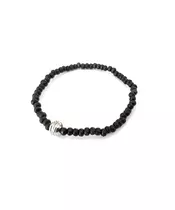 Bracelet: Unisex Black Beads and Silver Charm