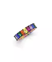 Ring with Baguette Multicolored Zircons -  Silver 925 Gold Plated