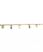 Anklet with Turquoise stones - Stainless Steel Gold