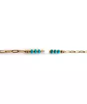 Anklet with Turquoise stones and pearl - Stainless Steel Gold