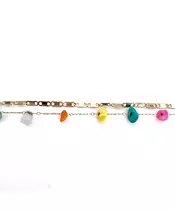 Anklet with Multicolor stones - Stainless Steel Gold