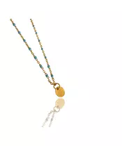 Necklace Rosary Turquoise - Stainless Steel Gold Plated