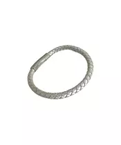 Men's Bracelet Grey Leather - Stainless Steel