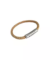 Men's Bracelet Beige Leather - Stainless Steel