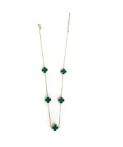 9ct Gold Necklace with 5 flowers Malachite