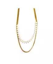 Necklace with pearls and box chain - Stainless Steel Gold Plated