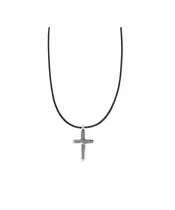 Necklace Cross Coil - Stainless Steel Silver - Leather rope thick