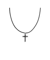 Necklace Cross Black Modern - Stainless Steel Silver - Leather rope thick