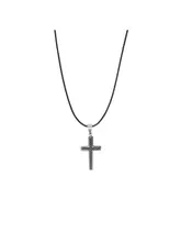 Necklace Cross Modern - Stainless Steel Silver - Leather rope thick