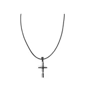 Necklace Cross Modern - Stainless Steel - Leather rope thick