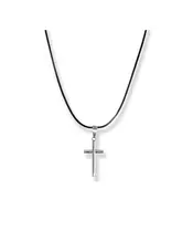 Necklace: Cross Tube - Stainless Steel Silver - Leather rope thick