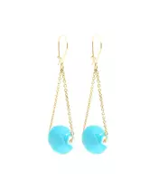 Long Earrings Blue Bead - Silver 925 Gold Plated