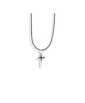 Necklace Cross Minimal Flat - Stainless Steel Silver - Leather rope thick