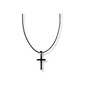 Necklace Cross Black - Stainless Steel - Leather rope thick