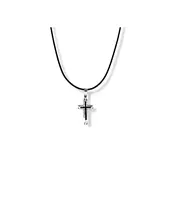 Necklace Cross Modern Black - Stainless Steel Silver - Leather rope thick