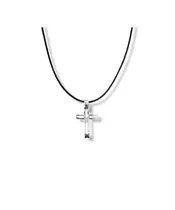 Necklace Cross - Stainless Steel Silver - Leather rope thick