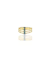 9ct Gold Ring - Four Lines and Blue Zircons