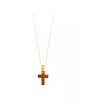 Necklace Cross Amber Stone - Silver 925 - Adjustable chain 50,45,40