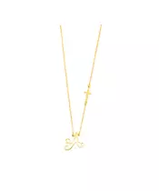 Letter with Zircon and Plain Cross - Necklace - 9ct Gold