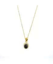 Necklace Diana with Black Stone and Zircons - Silver Gold Plated