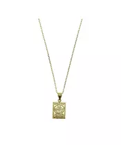 9ct Gold Pendant - Constantinato Double Face Diamond Shape with Pink Zircons - 50 cm