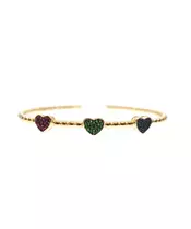 Silver Gold Plated Bangle - 3 colored zircons hearts